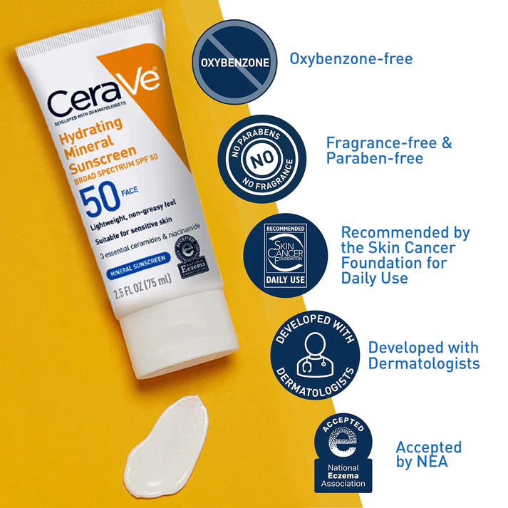 Cera Ve SPF 50 Hydrating Mineral Sunscreen for Face